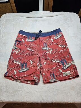 Patagonia Pataloha Board Shorts Mens 33 Red Sailing Catamaran Beach Sumer Boat